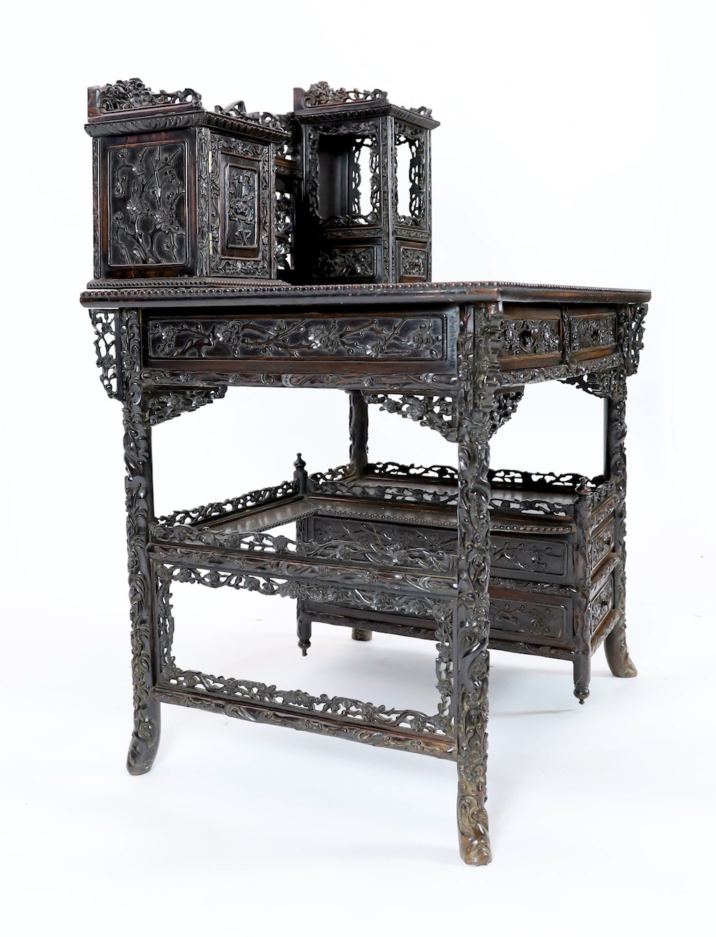 A late 19th century Chinese hongmu desk, width 95cm, depth 70cm, height 1268cm